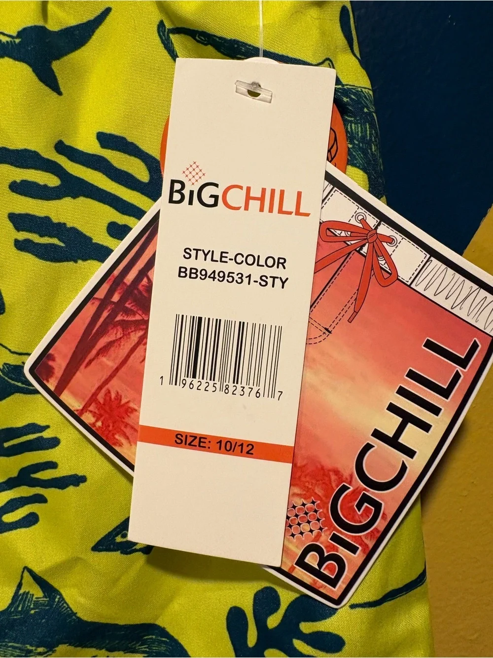 Big Chill Yellow & Blue Shark Print Swim Trunks NWT